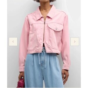 FRAME Washed Dusty Pink Heart Cotton‎ Denim Jacket Full Zip Size Large NWOT